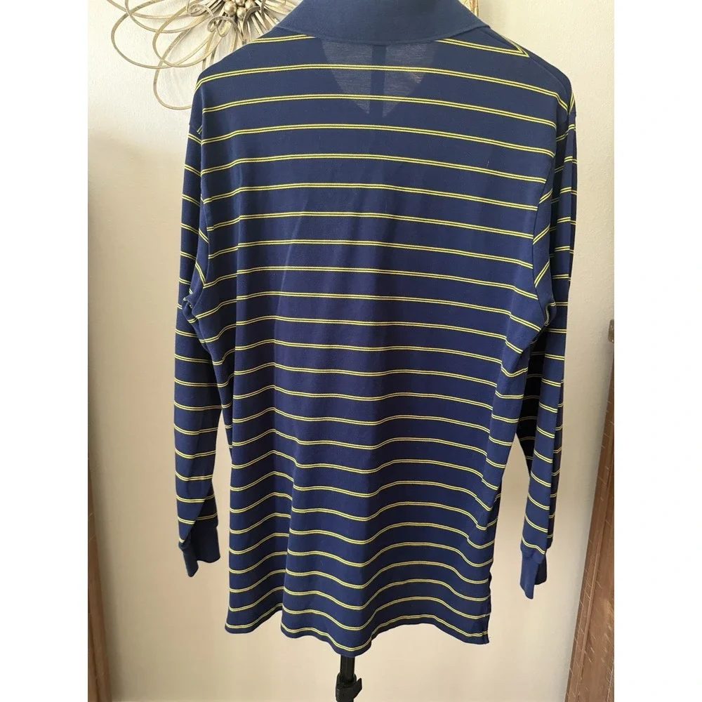 Polo Ralph Lauren Mens M Blue Yellow Striped Long Sleeve Rugby Polo Shirt Cotton